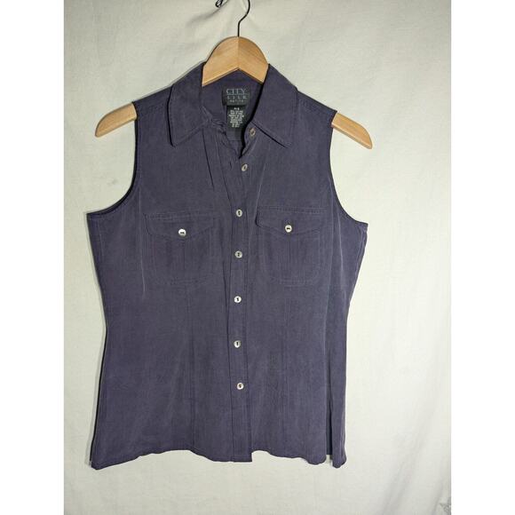 VTG City Silk Womens Purple Sleeveless button up Silk Top Sz SP 90’s Collared - Picture 1 of 4